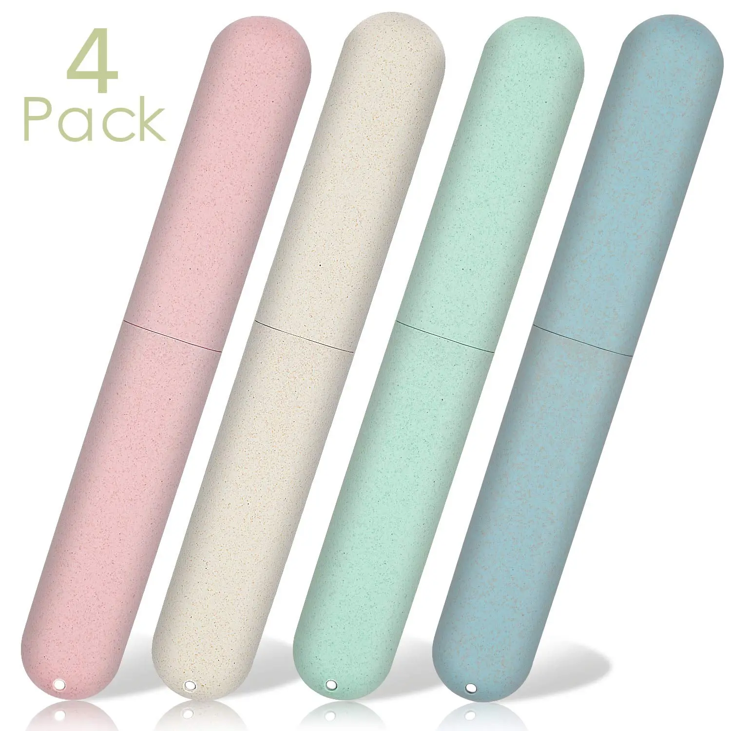 This 4 pack of travel toothbrush cases in green, blue, white and pink, are made of safe, high quality PP eco-material, perfect for travel, camping, or home use.