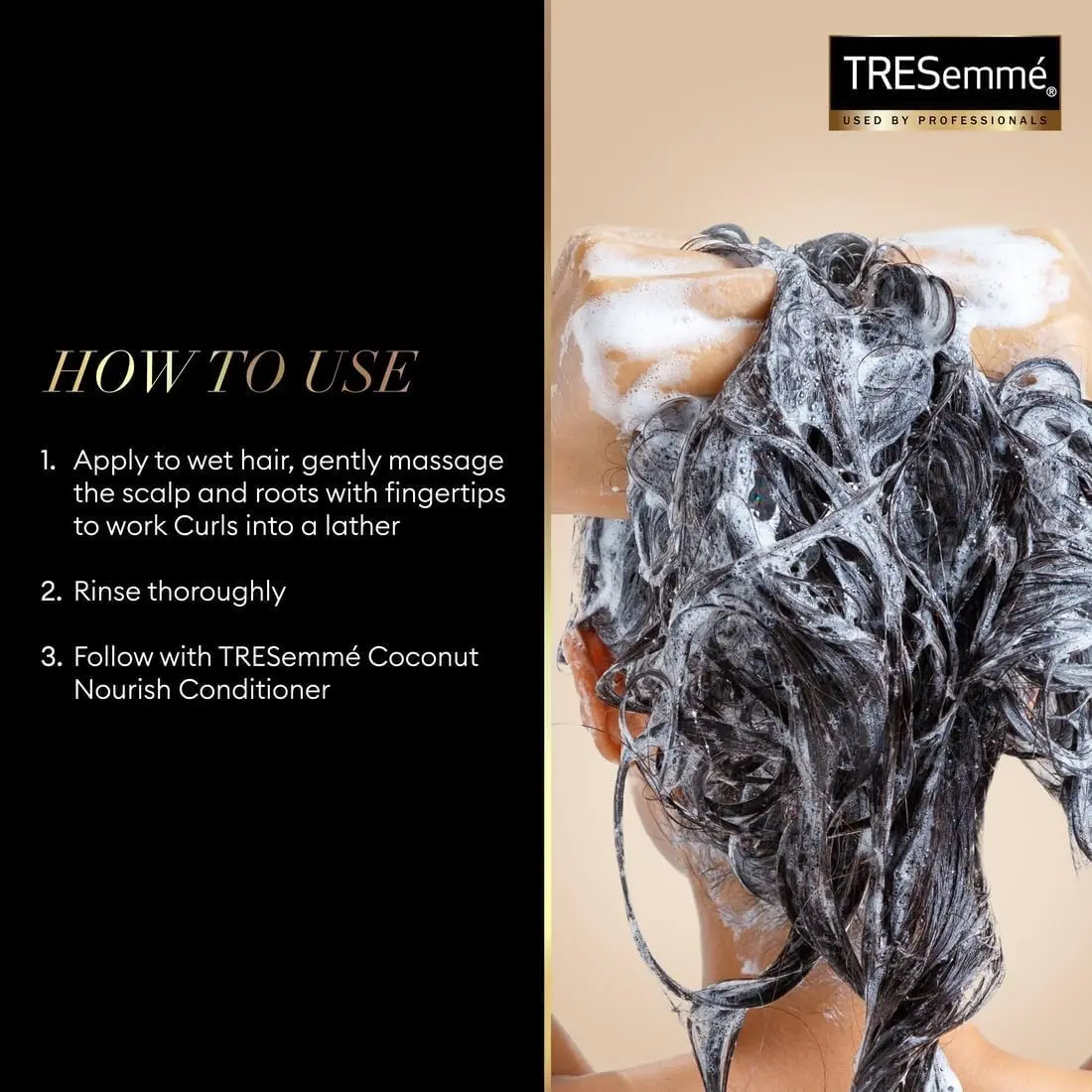 This image shows TRESemmé Botanique Nourish & Replenish shampoo and conditioner set formulated with coconut milk and aloe vera to gently cleanse, smooth, and nourish hair.