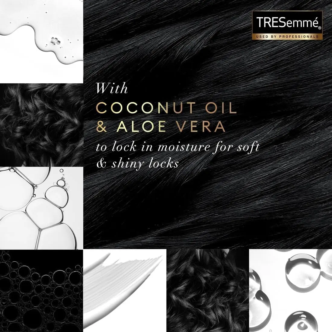 This image shows TRESemmé Botanique Nourish & Replenish shampoo and conditioner set formulated with coconut milk and aloe vera to gently cleanse, smooth, and nourish hair.