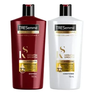 TRESemmé Keratin Smooth shampoo and conditioner set formulated with care and packed with goodness in hygienic packaging.