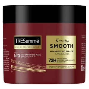 TRESemme Keratin Smooth Mask with Marula Oil deeply conditions and helps control frizz for soft, smooth, and shiny hair.
