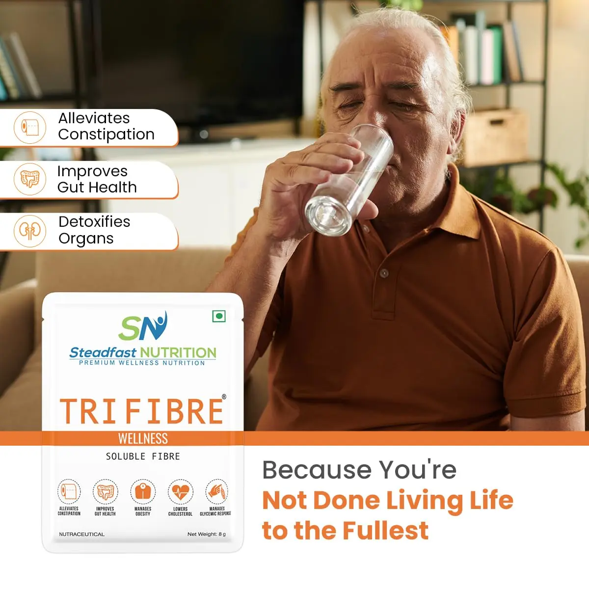 Steadfast Nutrition Tri Fibre supplement powder promotes gut health, manages obesity and lowers cholesterol, thanks to its soluble fibre blend.