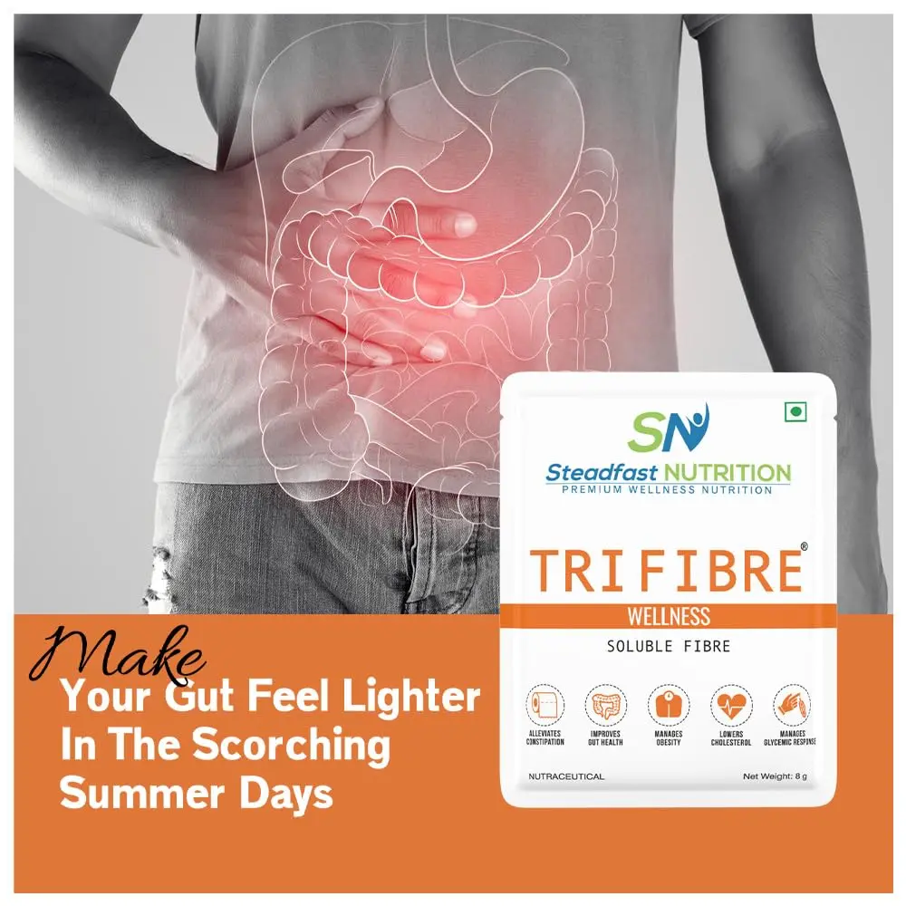 Steadfast Nutrition Tri Fibre supplement powder promotes gut health, manages obesity and lowers cholesterol, thanks to its soluble fibre blend.