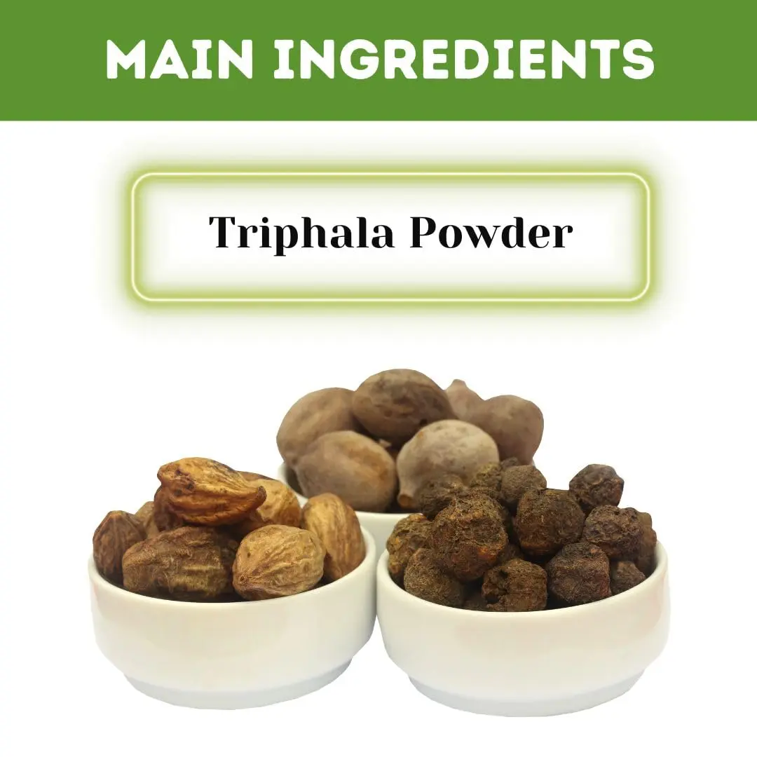 A 1kg pouch of Herbal Hills Triphala churna powder, an ancient healthcare remedy to support healthy digestion, metabolism, and natural detoxification.