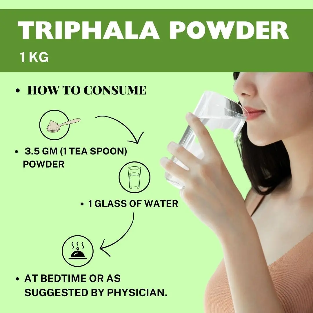 A 1kg pouch of Herbal Hills Triphala churna powder, an ancient healthcare remedy to support healthy digestion, metabolism, and natural detoxification.