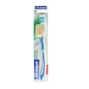 Trisa Focus Pro Clean hard toothbrush with long bristles for gentle yet effective cleaning and a non-slip handle, promoting healthy gums and a whiter smile.