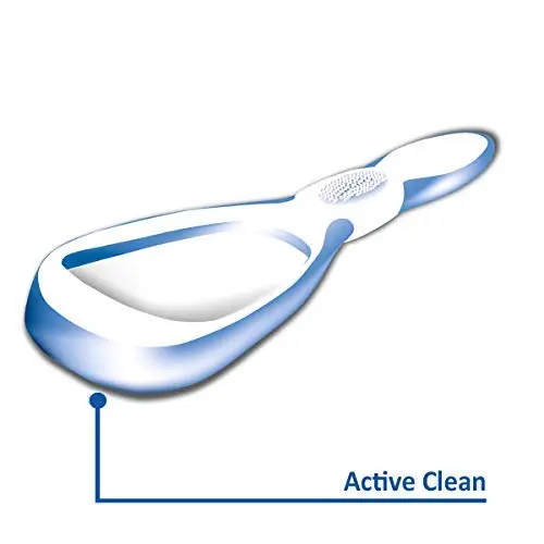 A blue Trisa Professional Tongue Cleaner with double action for effective tongue cleaning and fresh breath, made by Kori.