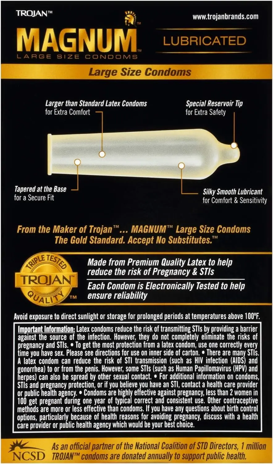 A 36-count box of Trojan Magnum XL condoms, designed with extra space, silky lubricant, and a secure base for comfortable and reliable protection during intimate moments.