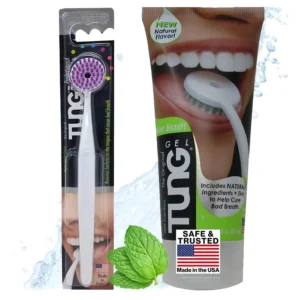 The TUNG brush and mint gel kit effectively fights bad breath and halitosis, providing a fresh, clean feeling.