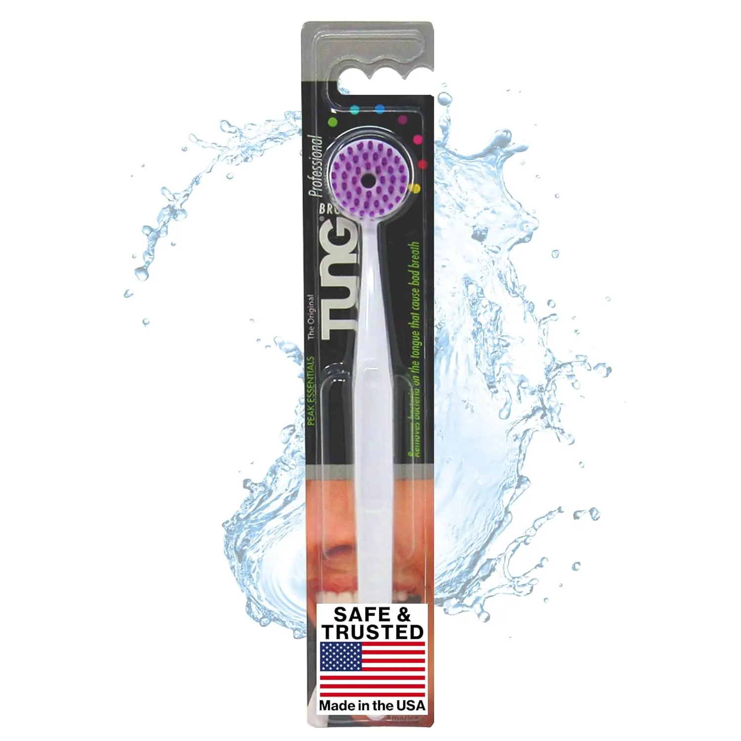 The TUNG Brush tongue cleaner features short bristles to comfortably loosen and remove odor-causing bacteria for a fresher, cleaner mouth.