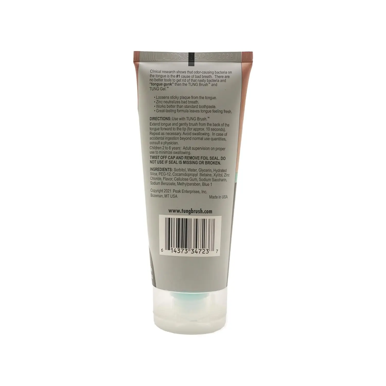 A tube of TUNG Fresh Mint Gel, a health and personal care product designed for effective tongue cleaning.
