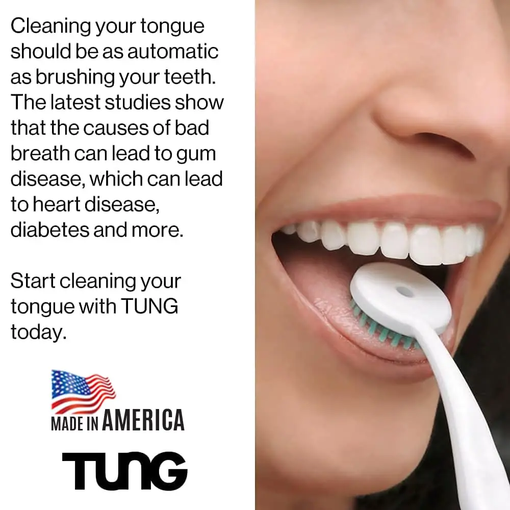 A tube of TUNG Fresh Mint Gel, a health and personal care product designed for effective tongue cleaning.