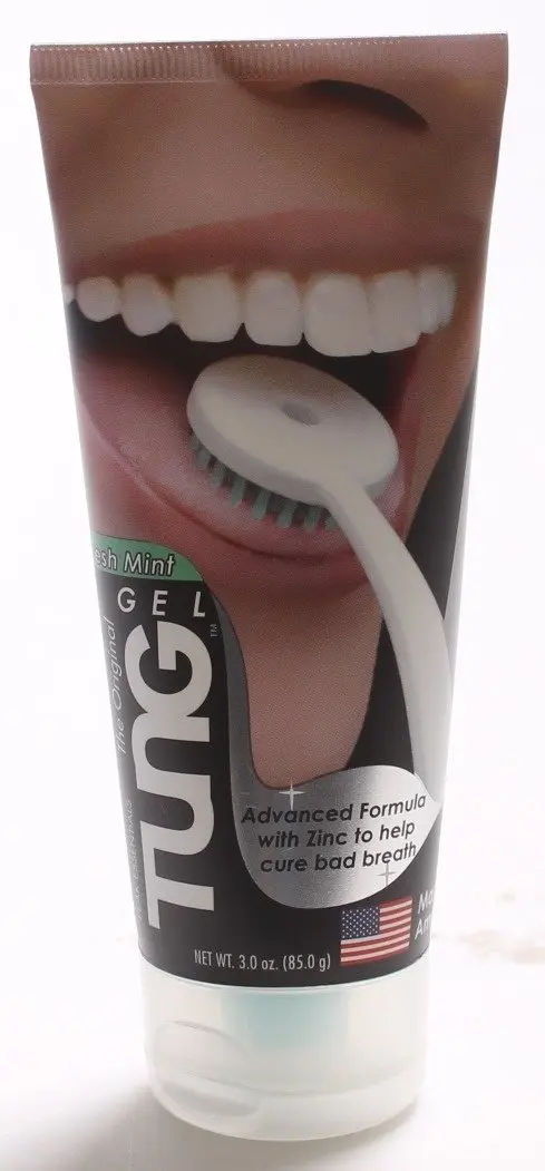 Tung Gel fresh mint tongue cleaner helps remove bacteria from tongue crevices and neutralize bad breath with its zinc compound.