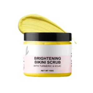 This turmeric exfoliating scrub smooths skin and helps brighten dark spots on the body, inner thighs, bikini area, and underarms.