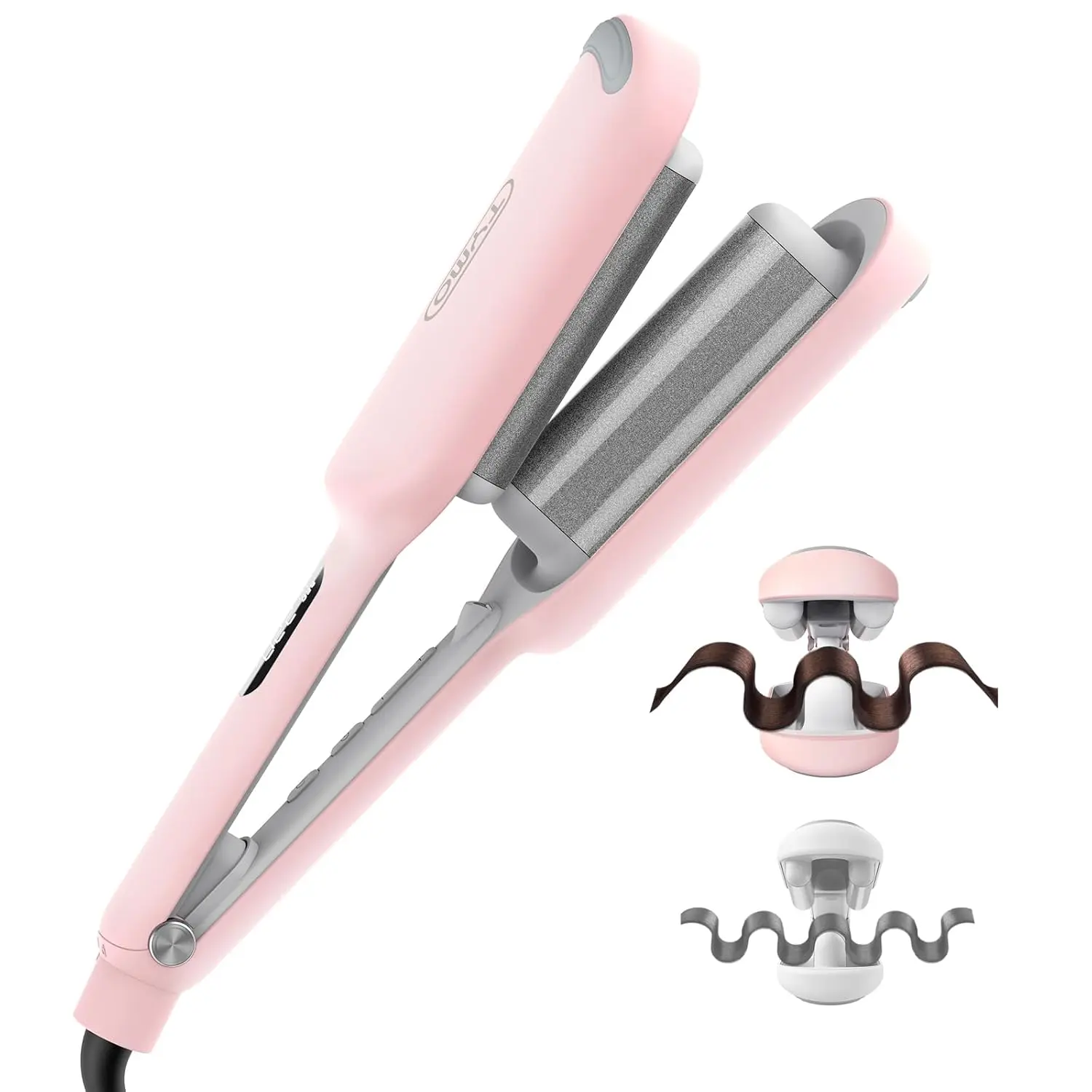 The TYMO ROVY pink hair waver creates beautiful, long-lasting beach waves quickly and easily with its tourmaline ceramic barrel and anti-scald design.