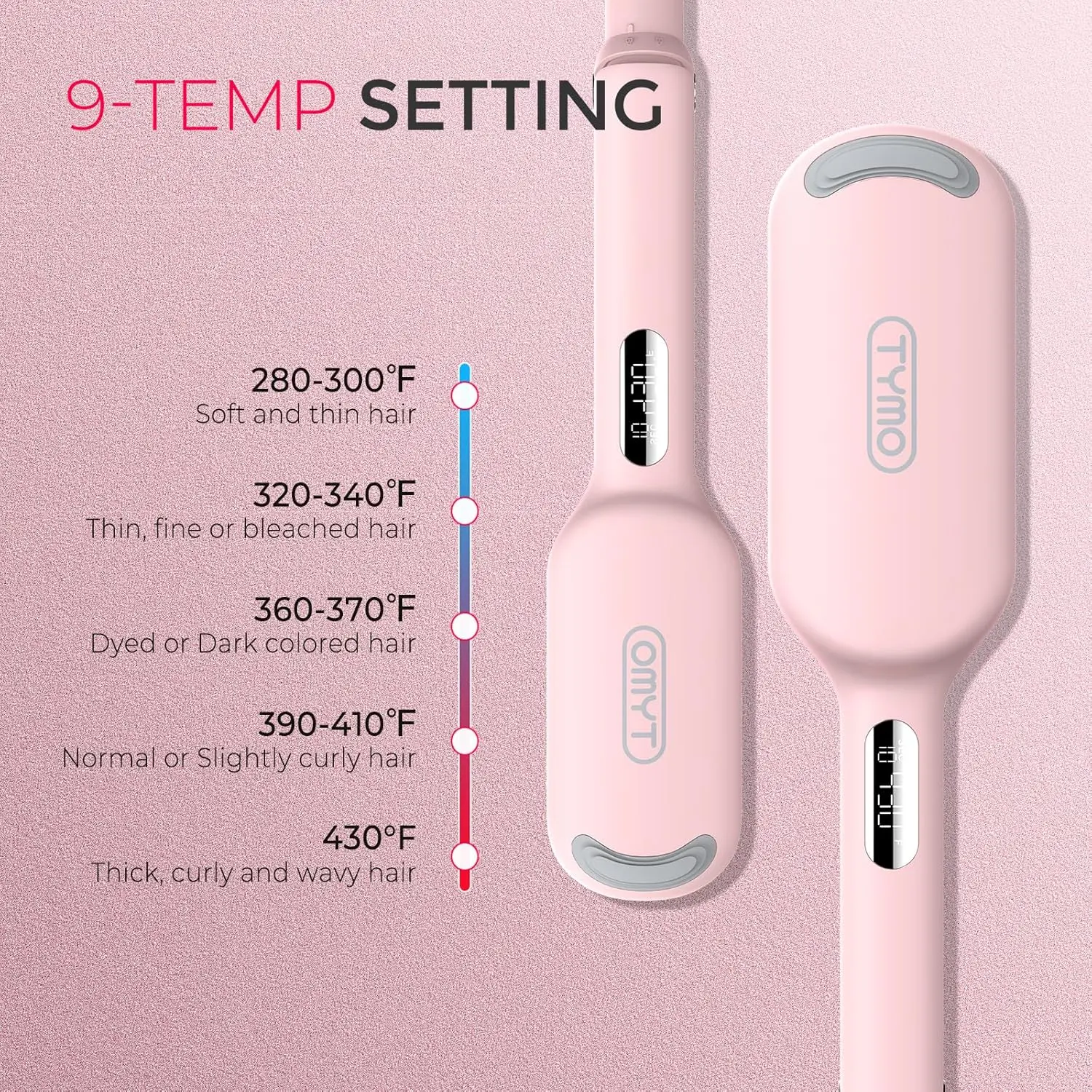 The TYMO ROVY pink hair waver creates beautiful, long-lasting beach waves quickly and easily with its tourmaline ceramic barrel and anti-scald design.