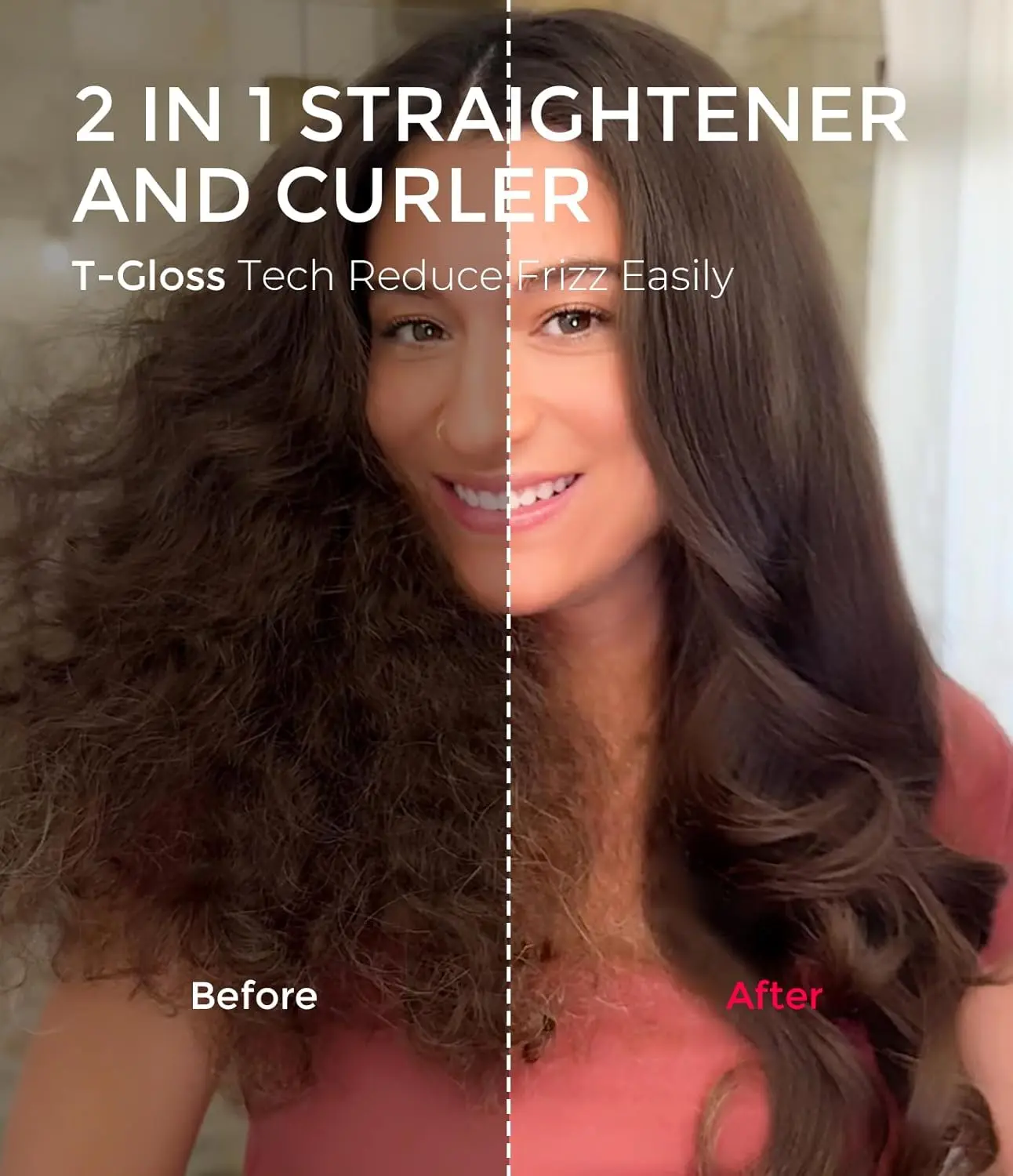 Gold 1.5 inch TYMO STYLUX thermal brush creates voluminous blowouts, straightens hair, and curls, featuring Flexi-Fit bristles and adjustable temperature for all hair types.