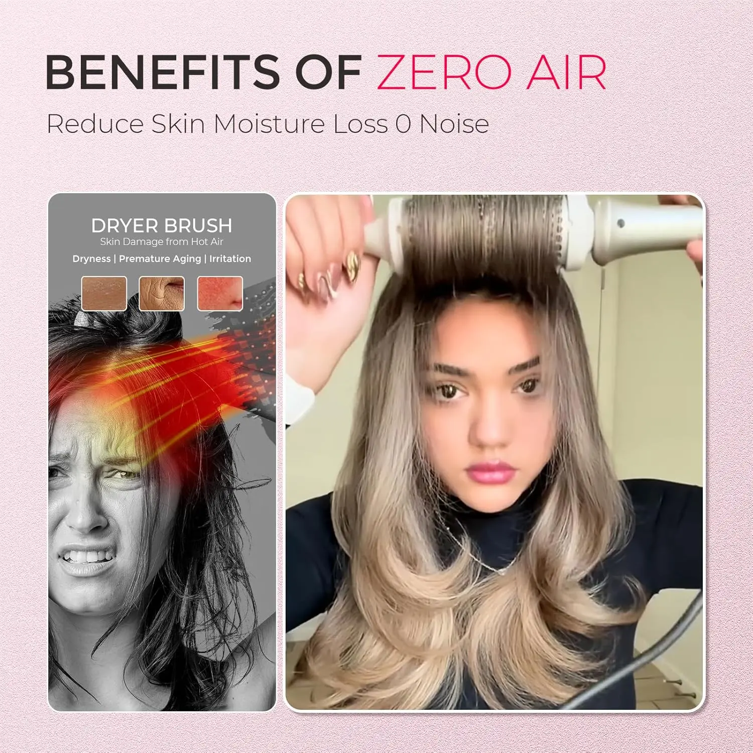 Gold 1.5 inch TYMO STYLUX thermal brush creates voluminous blowouts, straightens hair, and curls, featuring Flexi-Fit bristles and adjustable temperature for all hair types.