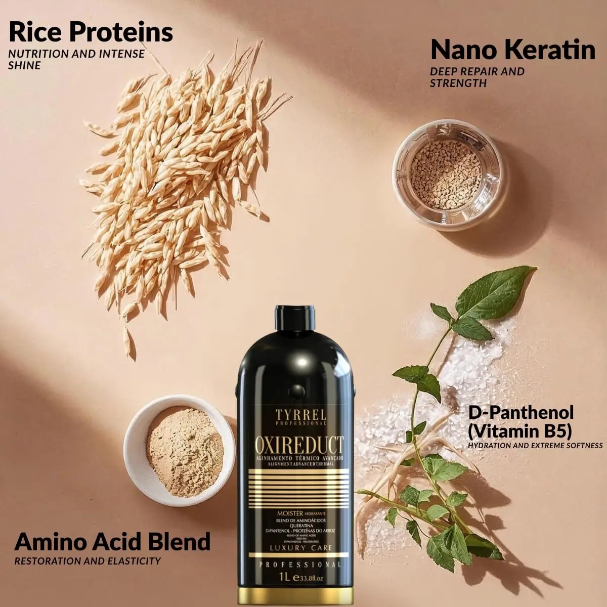 Tyrrel Oxireduct keratin treatment straightens, strengthens, and eliminates frizz for silky, soft, and manageable hair.