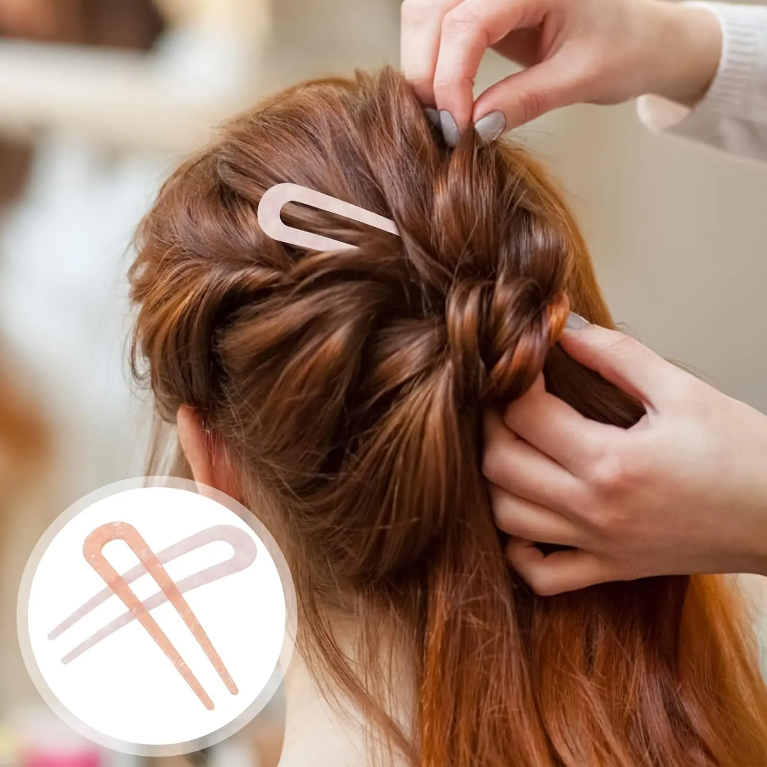 Elegant U-shaped hair pin crafted from durable acetate fiber, perfect for creating stylish updos for weddings, parties, and everyday wear.