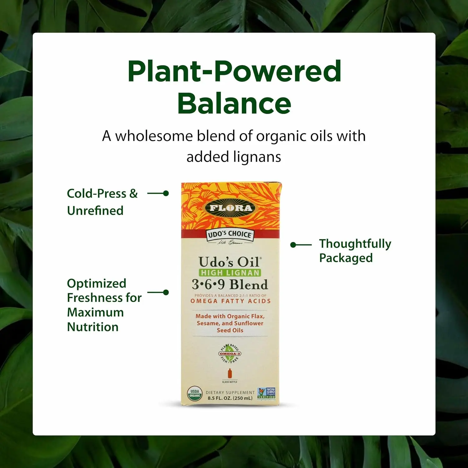 Flora Udo's Choice Oil blend, rich in omega 3, 6, and 9 fatty acids, supports stamina, recovery, and metabolic function, ideal for daily use.