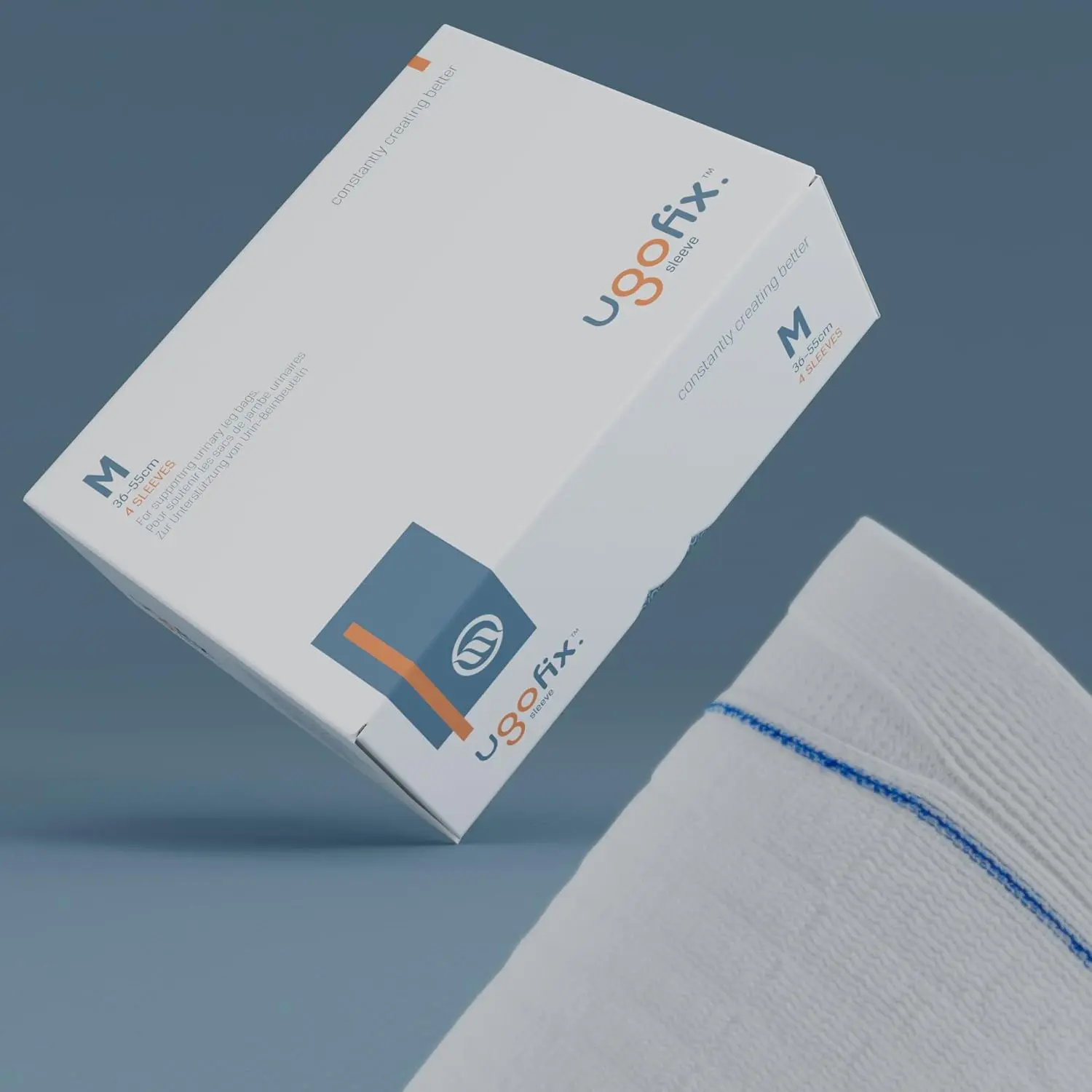 Pack of four Ugo Fix Sleeves providing comfortable and discreet catheter leg bag support, reducing skin irritation and offering a secure fit for active lifestyles.