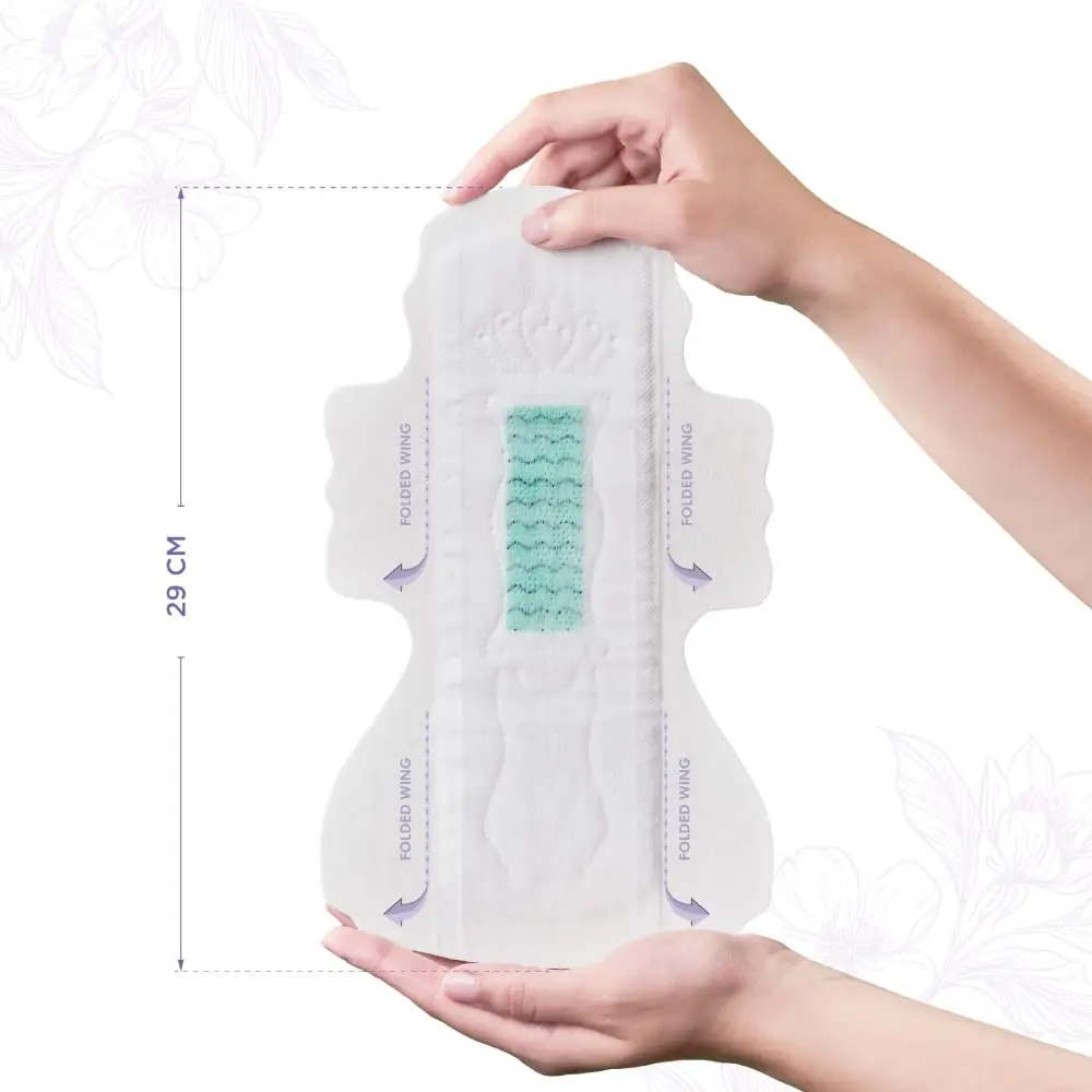 PECTIV ultra-thin night sanitary pad designed for heavy flow with four wings and side guards.