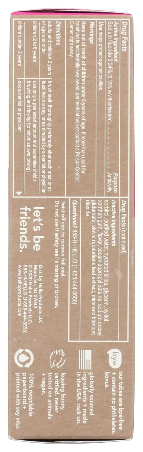 A tube of HELLO Unicorn Sparkle Bubblegum toothpaste for kids, featuring colorful packaging and promising a delicious, fluoride-free way to encourage brushing.