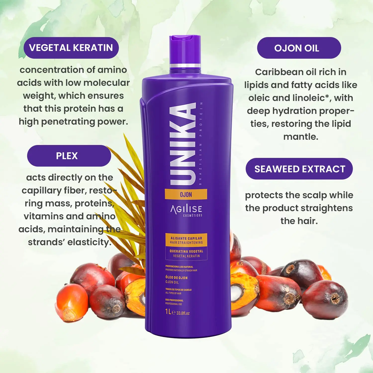Agilise Unika Ojon hair straightening treatment is a formaldehyde-free formula with seaweed extract that smooths hair while protecting the scalp and restoring moisture.