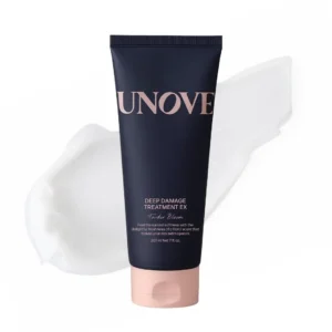 UNOVE deep damage hair treatment mask with keratin to nourish, hydrate, and strengthen dry, frizzy, and damaged hair, leaving it healthy and revitalized.
