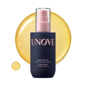 UNOVE silk oil essence hair serum provides nourishment and heat protection for dry, frizzy, and damaged hair, leaving it smooth and lustrous with a signature floral musk fragrance.