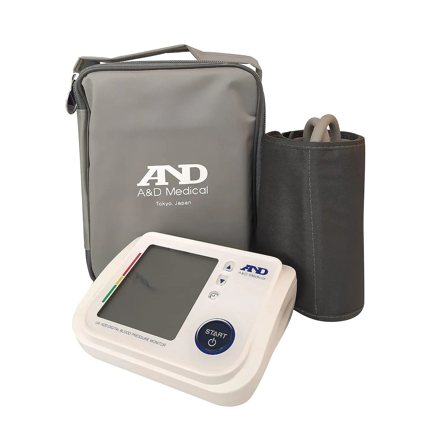 A&D Medical UA-1020 automatic blood pressure monitor for upper arm with wide range cuff, TriCheck mode, and cuff fit error indicator.