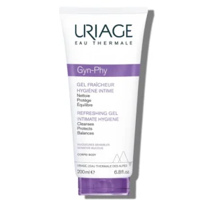 Uriage Gyn-Phy intimate cleansing gel gently cleanses and refreshes sensitive skin while maintaining its natural balance, available in a 200ml bottle.