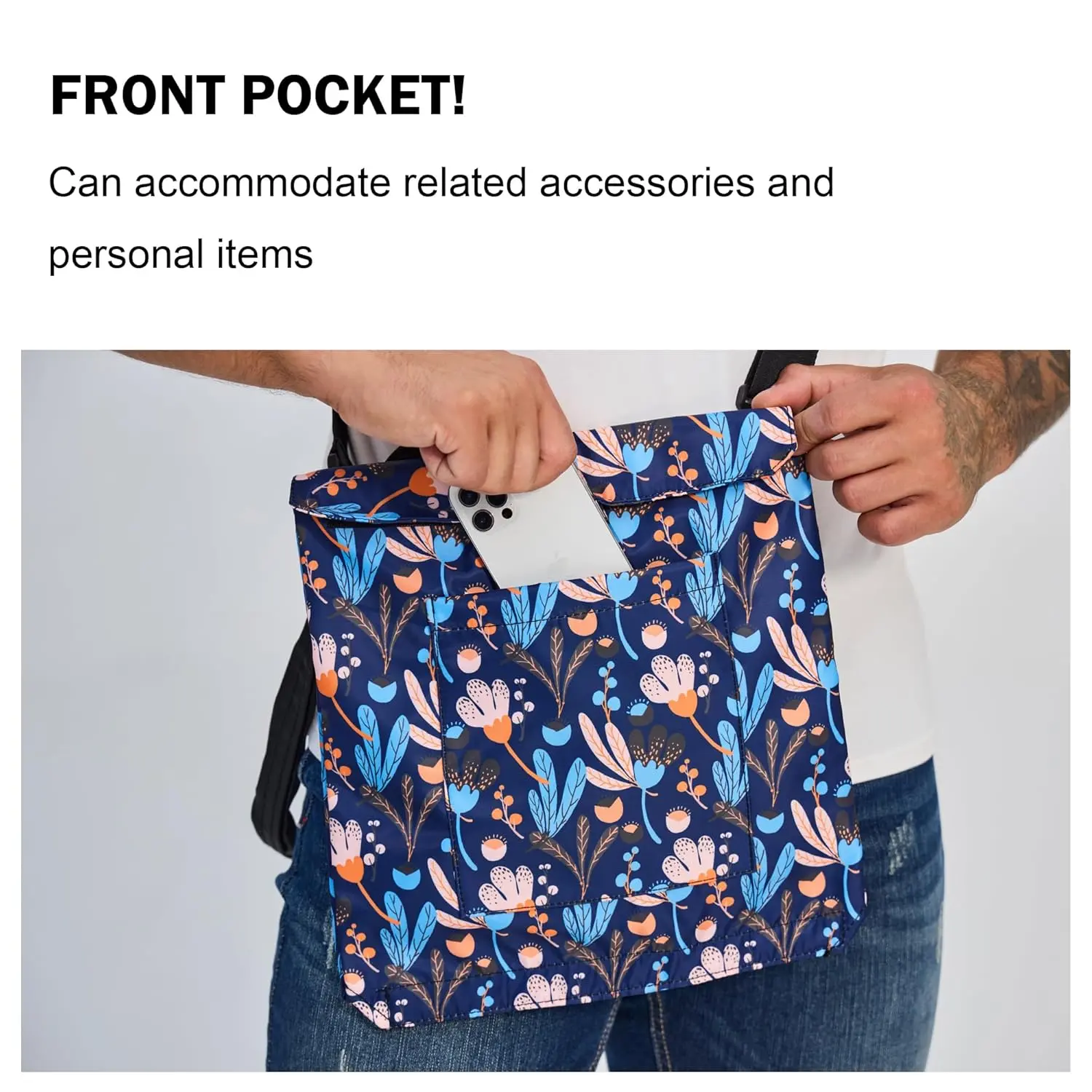 This urine drainage bag holder discreetly conceals a catheter bag up to 2000ml, made from durable nylon fabric with an adjustable strap for comfortable carrying or hanging.