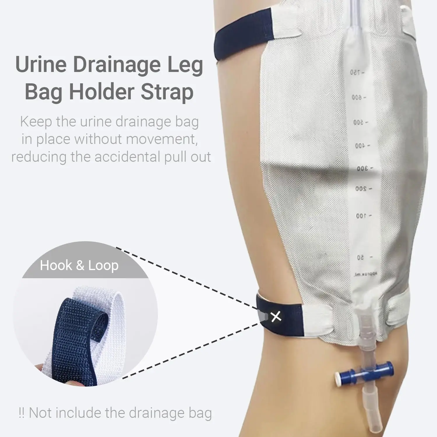 This pack of five urine bag leg straps provides comfortable, discreet, and adjustable support for incontinence patients, keeping drainage bags securely in place under clothing.