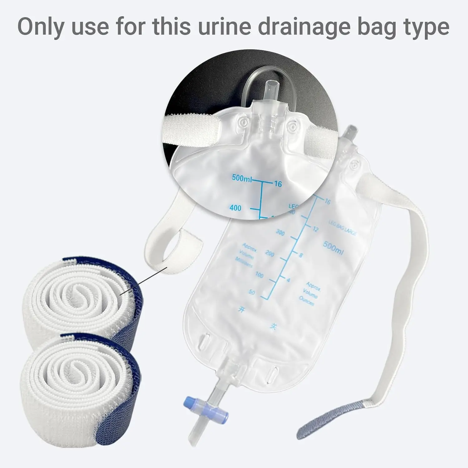 This pack of five urine bag leg straps provides comfortable, discreet, and adjustable support for incontinence patients, keeping drainage bags securely in place under clothing.