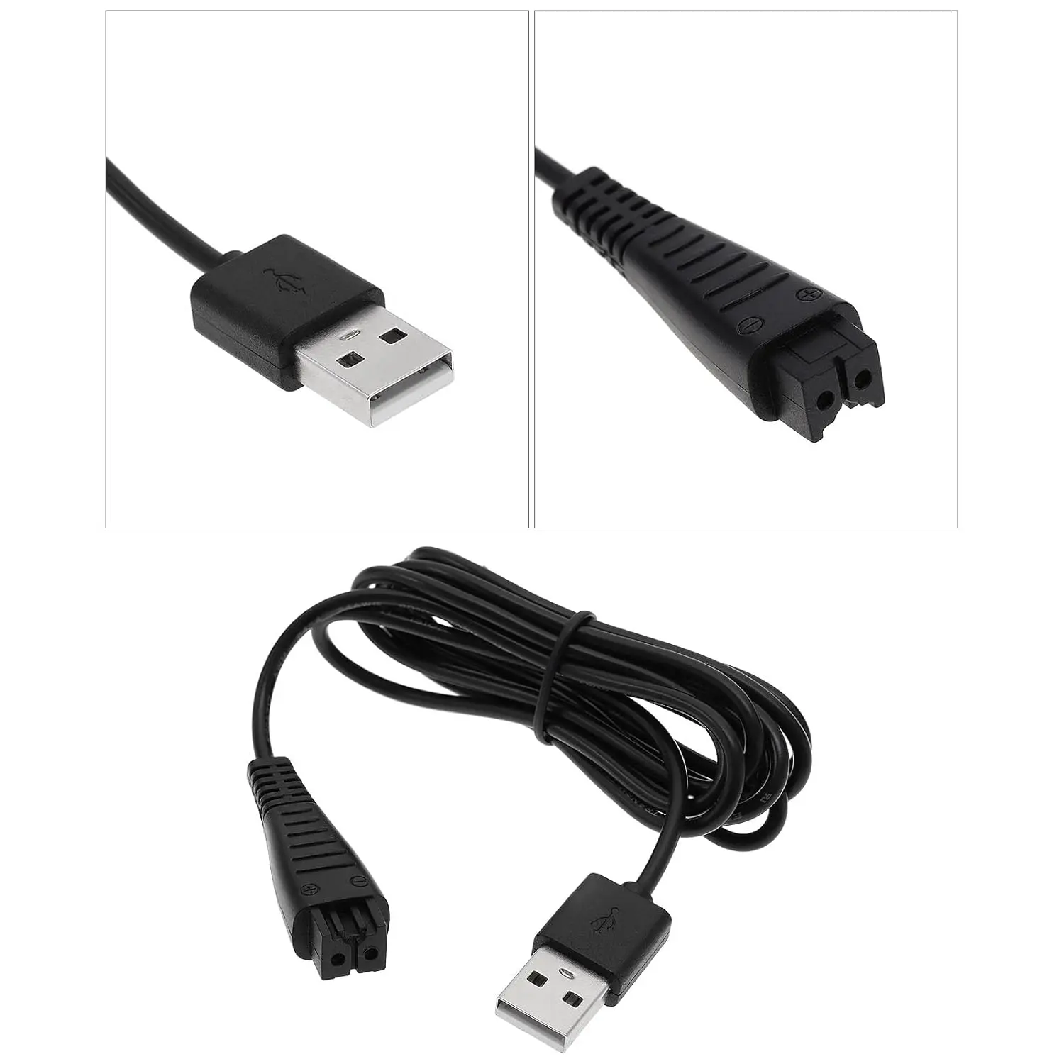 This replacement USB charging cable provides safe and fast charging for Panasonic epilator models ES-LA63, ES-LA93, and more, featuring over-voltage and over-current protection.