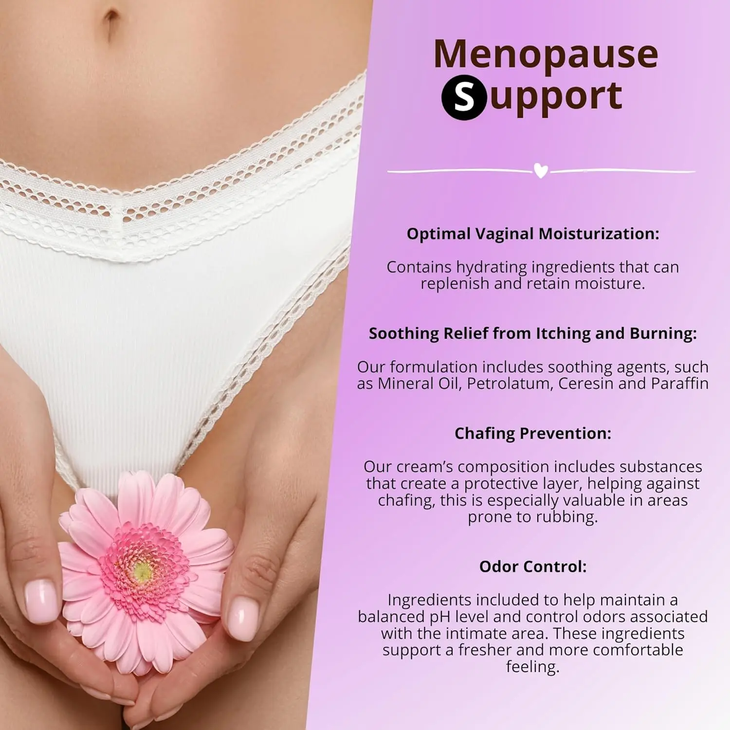 Creme de la Femme vaginal dryness cream is a natural menopause dryness remedy created by a woman doctor to pamper and protect sensitive tissue, and includes a free applicator.