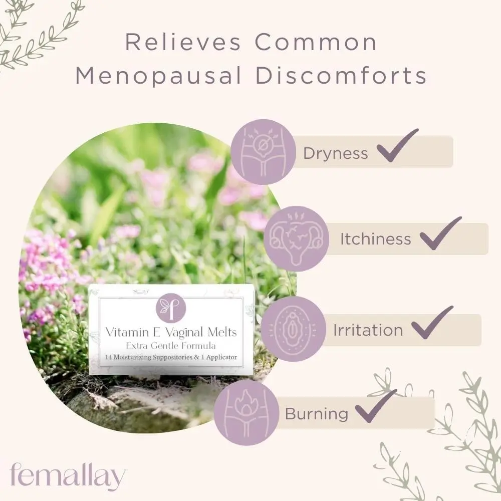 Femallay vaginal moisturizer suppositories provide calming, soothing, and deeply hydrating feminine care to relieve dryness, itching, burning, and restore natural moisture.