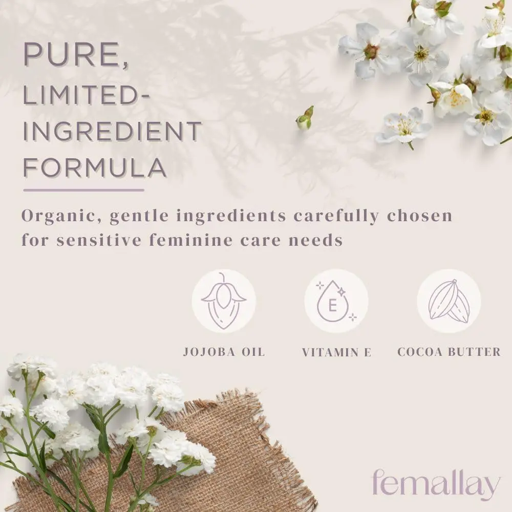 Femallay vaginal moisturizer suppositories provide calming, soothing, and deeply hydrating feminine care to relieve dryness, itching, burning, and restore natural moisture.