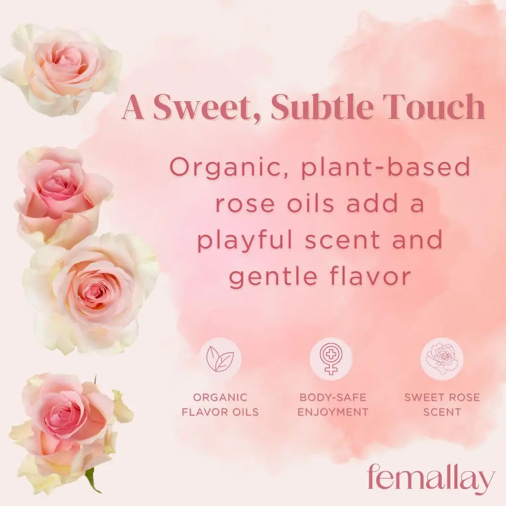 Femallay Vanilla Rose vaginal moisturizing suppositories are made with organic oils to naturally enhance intimacy and provide gentle lubrication, presented in individually sealed applicators for easy use.