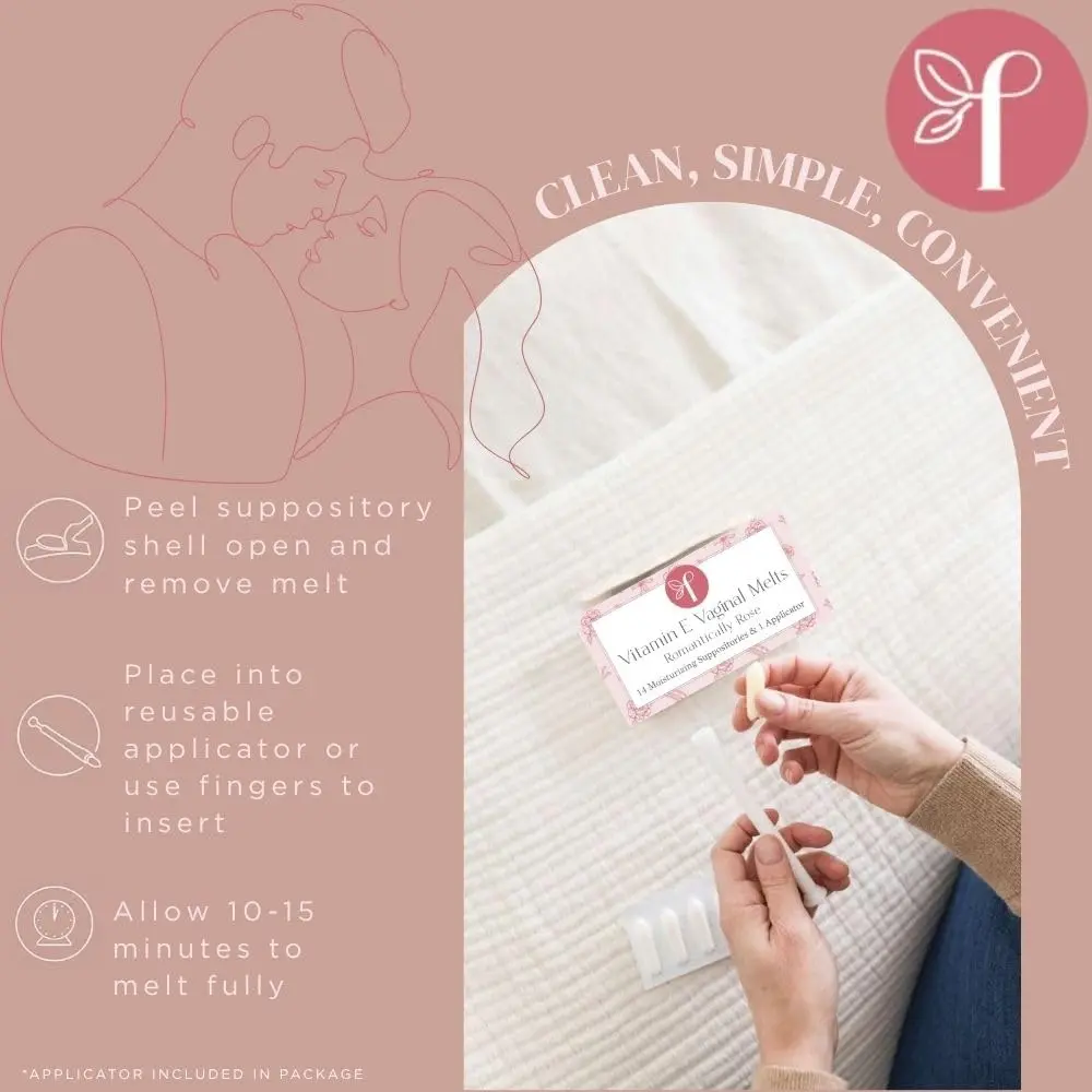 Femallay Vanilla Rose vaginal moisturizing suppositories are made with organic oils to naturally enhance intimacy and provide gentle lubrication, presented in individually sealed applicators for easy use.