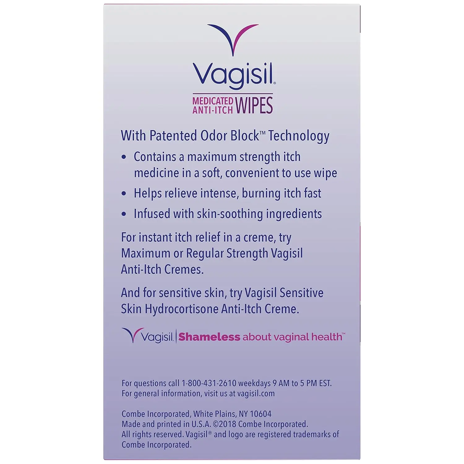 Three-pack of Vagisil Maximum Strength Anti-itch Medicated Feminine Wipes provides instant itch relief and odor control with aloe and Vitamin E.