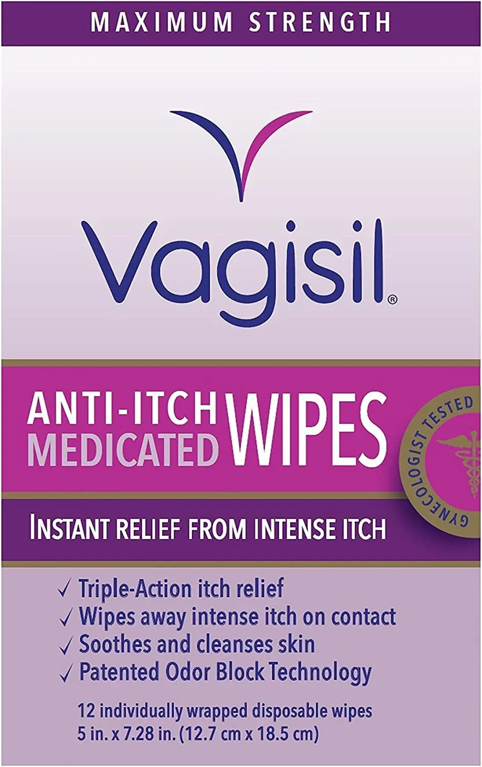 Four packs of Vagisil Medicated Wipes for gentle and effective skin cleaning.