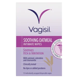 VAGISIL soothing intimate wipes with tea tree oil, oatmeal, calendula, and chamomile provide gentle, pH balanced relief from itch and irritation.