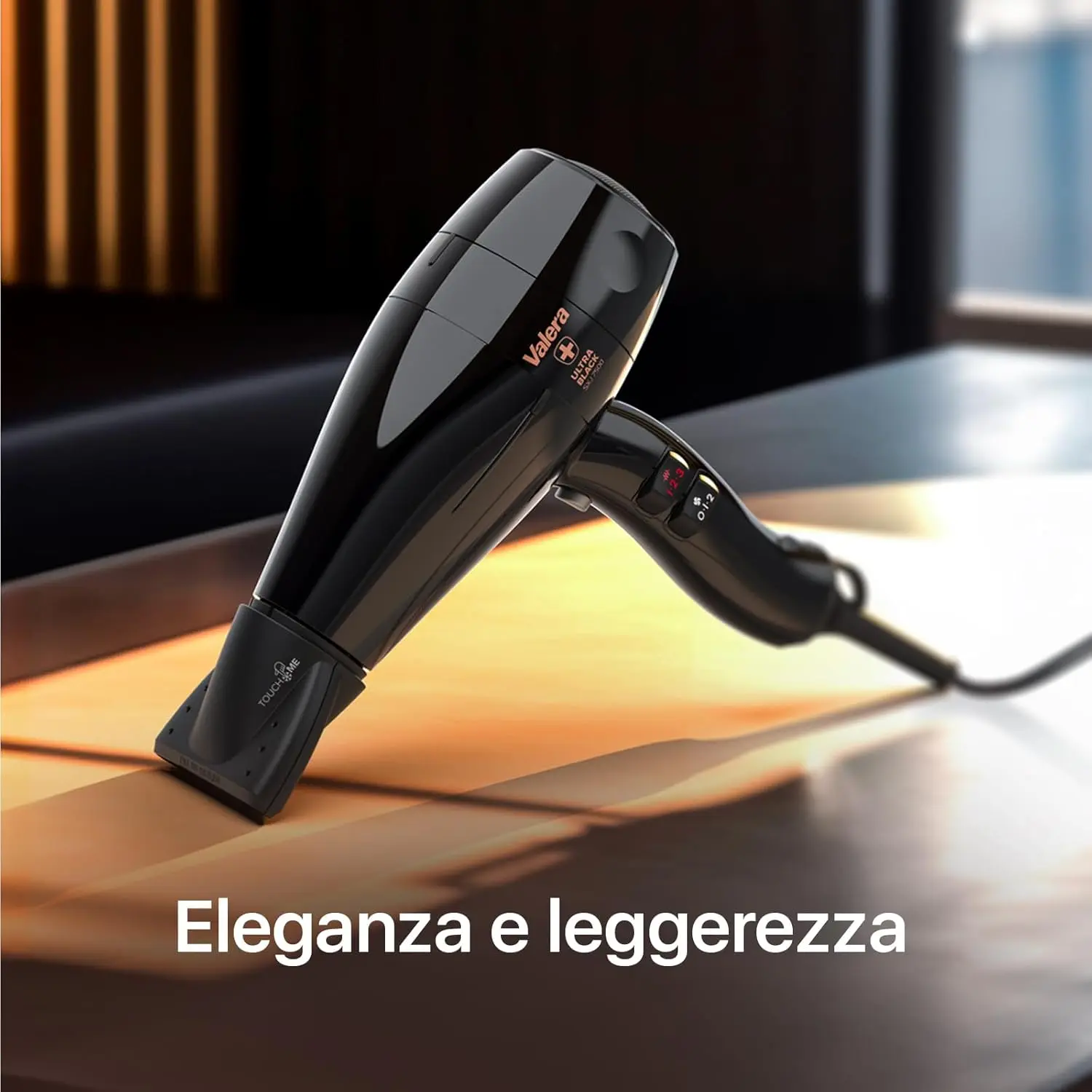 The Valera Swiss Silent Jet 7500 professional hair dryer in black offers fast, quiet drying with ionization for shiny, static-free hair and includes two nozzles and a diffuser.