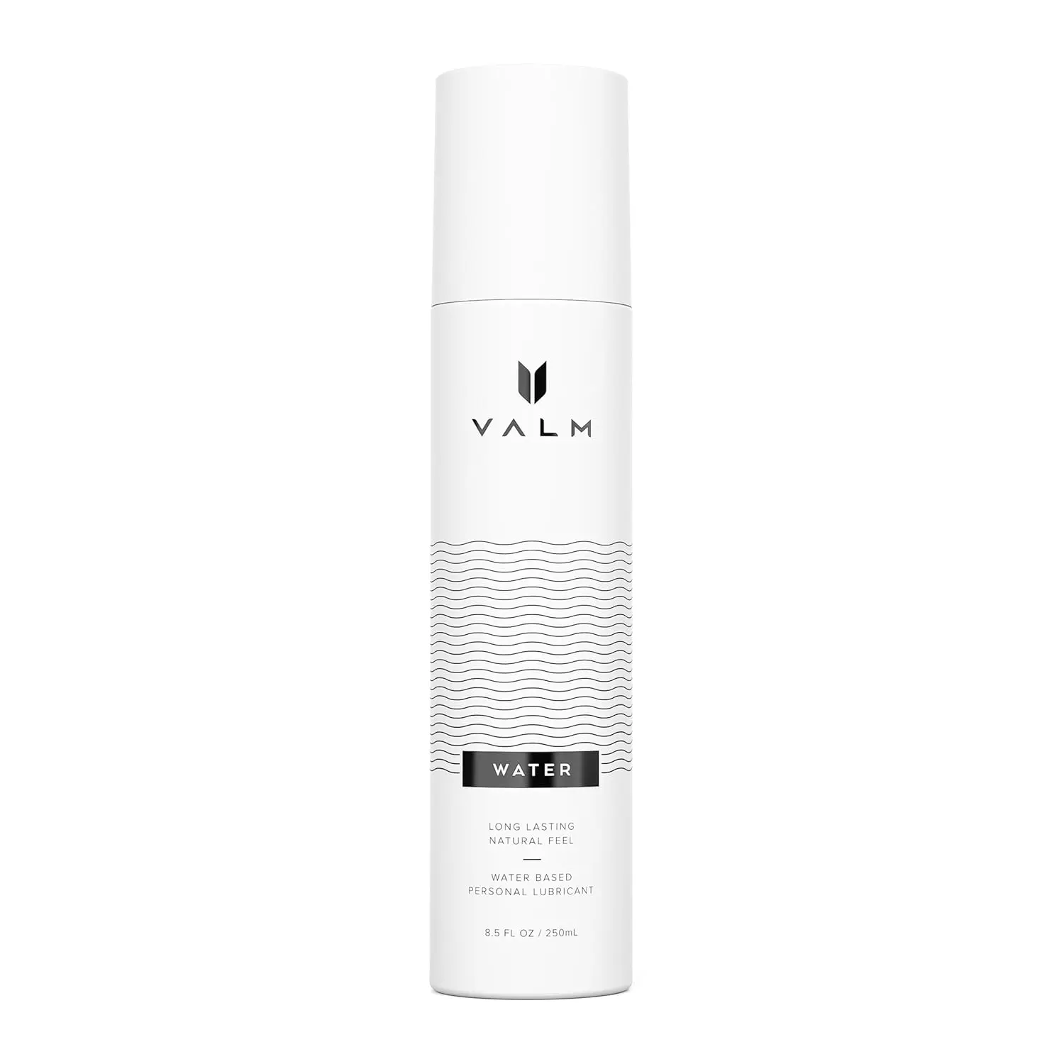 A bottle of Valm water-based personal lubricant, designed for comfort and ease of use, with a convenient pump dispenser.