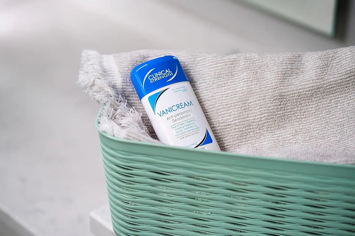 Vanicream anti-perspirant and deodorant, specially formulated for sensitive skin and providing 24-hour clinical-strength protection, is dermatologist tested and free of fragrance, parabens, dyes, and other common irritants.