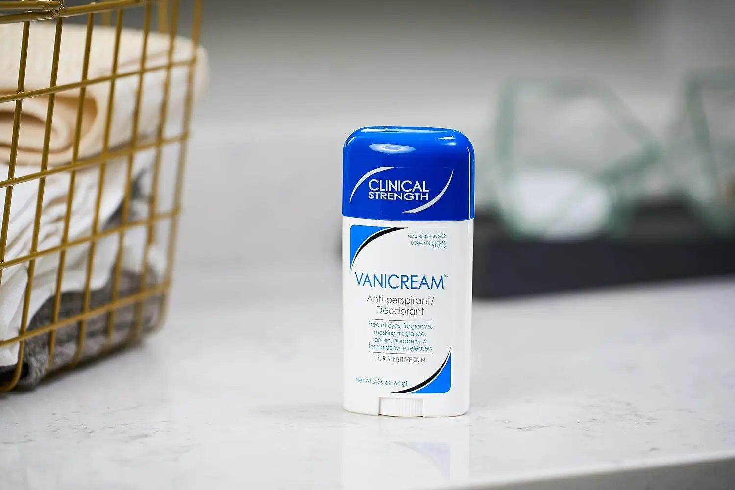 Vanicream anti-perspirant and deodorant, specially formulated for sensitive skin and providing 24-hour clinical-strength protection, is dermatologist tested and free of fragrance, parabens, dyes, and other common irritants.