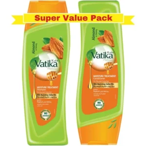 Vatika Naturals almond and honey shampoo and conditioner set provides moisture and nourishment for dry and damaged hair, leaving it soft, shiny, and healthy-looking.
